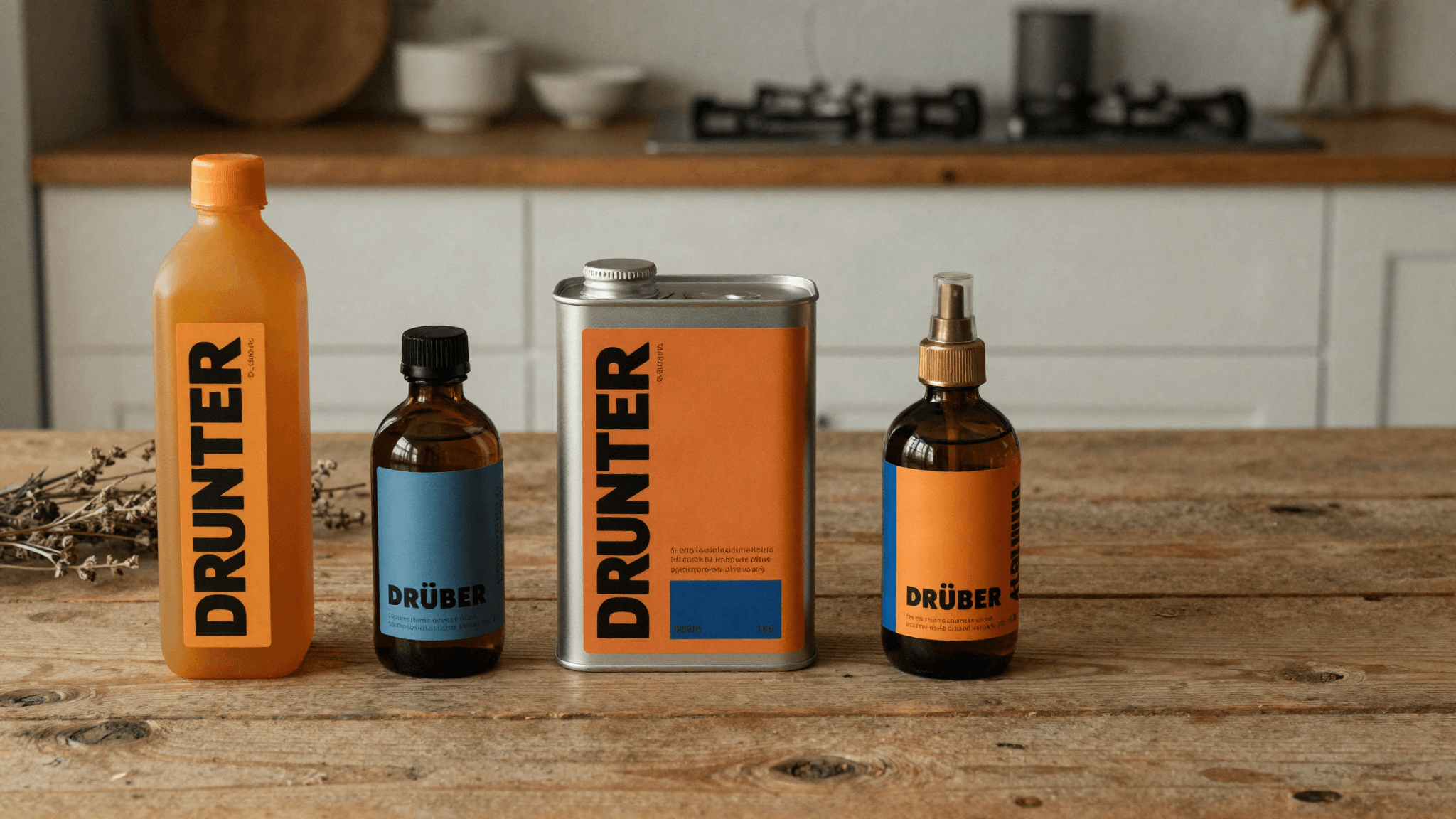 Die ganze Familie: Quetschflasche, Amber-Glas, Nachfüll-Dose, Sprüher