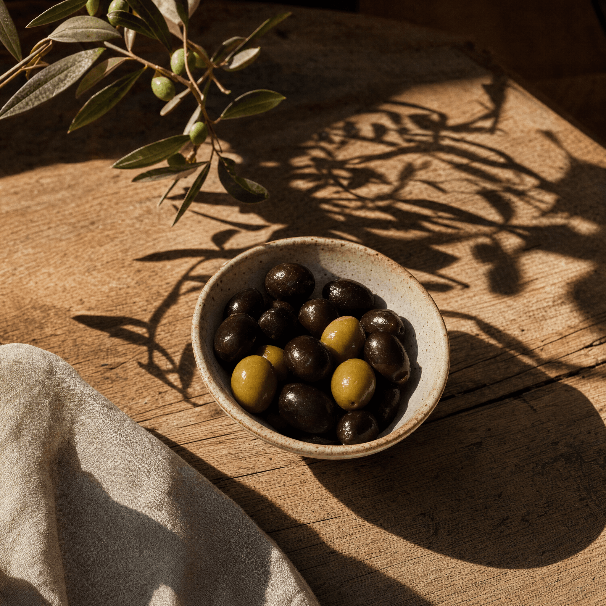 Schale mit gemischten Oliven