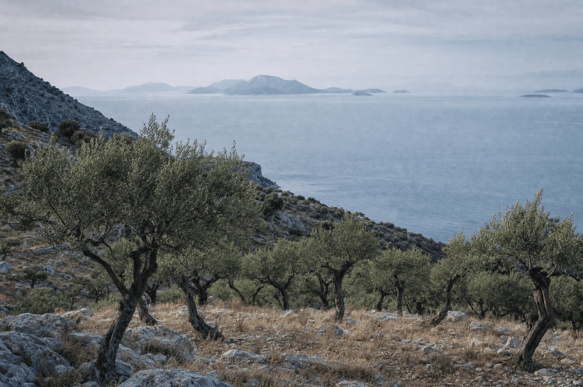 Peloponnesische Landschaft zur blauen Stunde